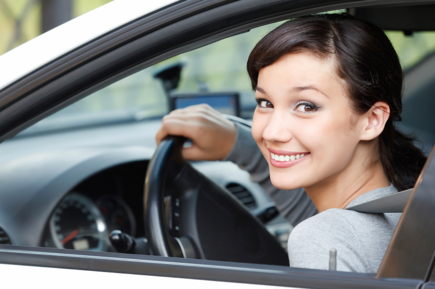 Woman looking out of car window